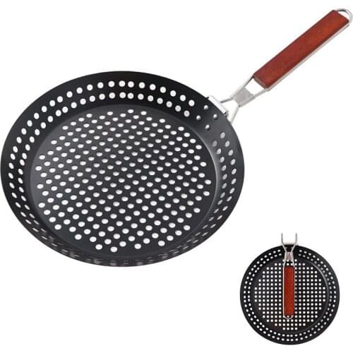 1Pc Outdoor Camping Foldable Round Frying Pan Picnic BBQ Heat Resistant Steak Grilled Skillet
