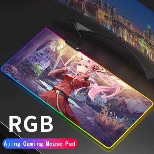 Darling In The Franxx Rgb Led Mouse Pad Backlit Mat Zero Two Accessories Mousepad Keyboard Mouse Computer with Cable for WOW