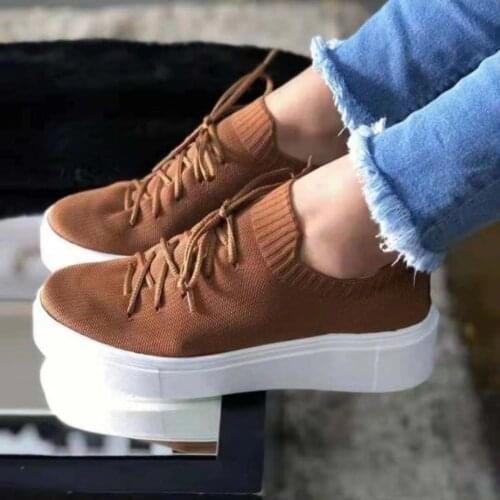 Spring Autumn Round Toe Lace Up Casual Woman Shoes Lady Canvas Shoes Flying Woven Mesh Elastic Casual Flat Sports Womens Shoes