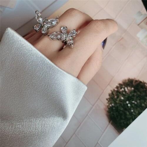 U-Magical Fairy Double Butterfly Crystal Cubic Zircon Ring for Women Chain Tassel Open Adjustable Index Finger Ring Jewelry