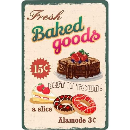Henriyne Vintage Tin Sign Fresh Baked Goods Metal Sign Man Cave Signfor Men Home Door Decor Art Kitchen Store Ranch Bar