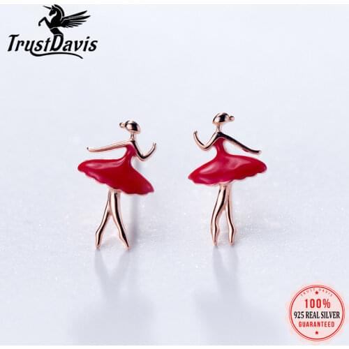 Trusta 100% 925 Sterling Silver Womens Fashion Cute Red Ballet Dancer Stud Earrings Gift For School Girls Daughters Gift DA38