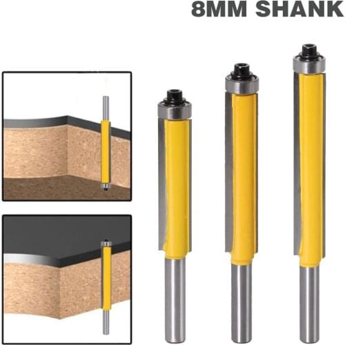 1pc 8mm Shank 2" Flush Trim Router Bit with Bearing for Wood Template Pattern Bit Tungsten Carbide Milling Cutter for Wood 02017