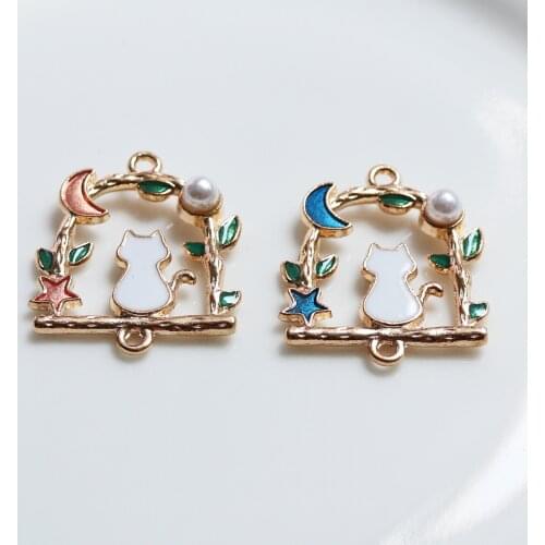 10pcs/pack Cat In The Tree Lace Connector Enamel Charms Alloy Pendant Metal Golden for Bracelet Earring DIY Jewelry Accessories