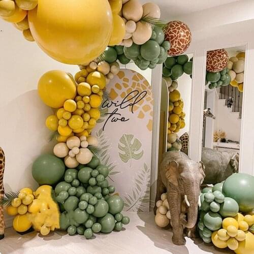 113pcs double layer latex balloon forest cartoon decoration baby birthday wedding scene decoration avocado green theme