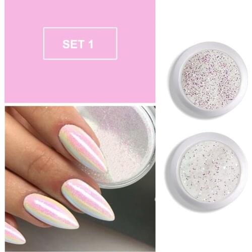 2 Box/Set Mermaid Nail Glitter Aurora Unicorn Sequins 3D Nail Art Chrome Pigment Dust Powder Decorations Gel Polish Manicure