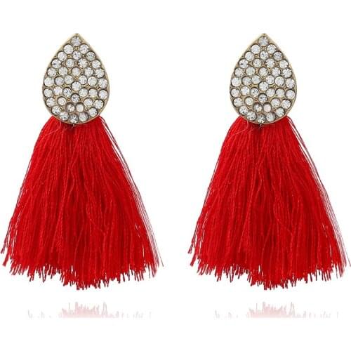 2017 New Handmade Ethnic Bohemian Tassel Earrings Rhinestone Dangle Earrings Red Long Tassel Earrings for Women Christmas gifts