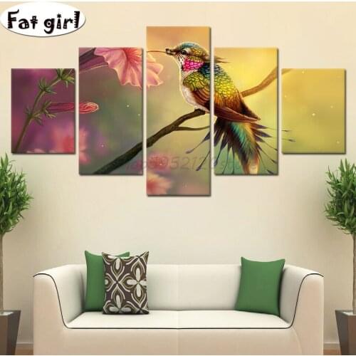 5D DIY Diamond painting Bird on branch decoration Full Square Round landscape embroidery Cross stitch flower mosaic Wall Paint