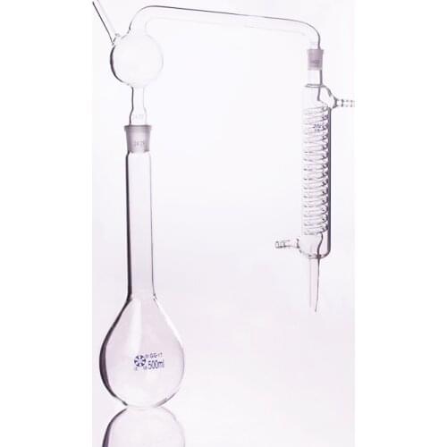 Distilling apparatus eggplant shape,Flask capacity 250ml/500ml/1000ml,Serpentine condenser 150mm/200mm/250mm