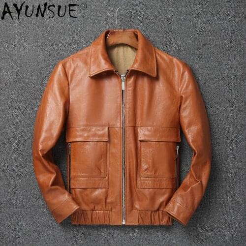 AYUNSUE 2021 Short Genuine Leather Jacket Men 100% Cowhide Coat Motorcycle Clothes Plus Size 5xl Spring Autumn Hommes Veste