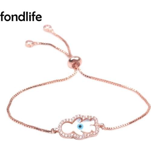 Rose Gold Copper White Shell Shiny Cubic Zirconia Stones Boy Figure Evil Eye Charm Bracelet Women Girl Brass CZ Jewelry Present