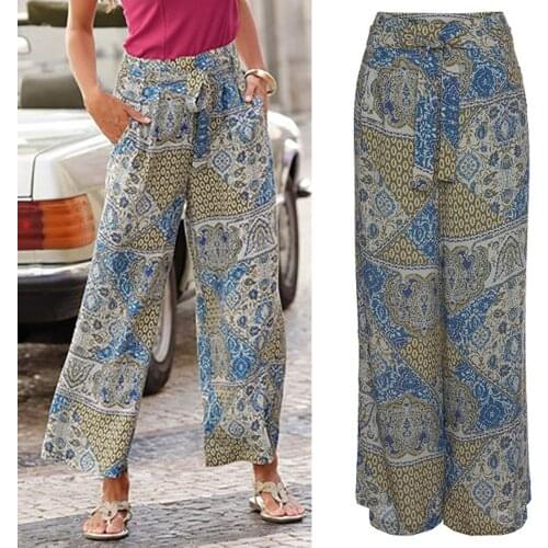Traf autumn womens pants Printing High Waist wide leg pant harajuku harem sweatpants capris flare pants Long Pants Boho Pockets