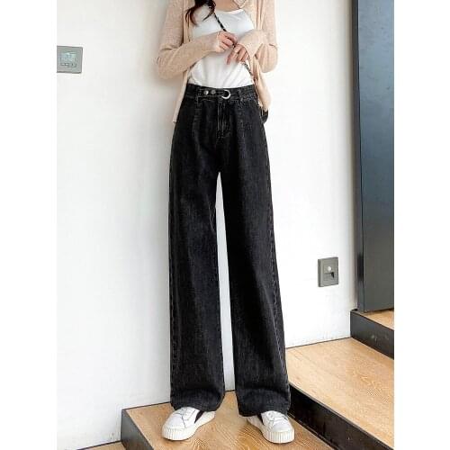 Light Luxury Light-Colored Denim Wide-Leg Pants Womens Thin High-Waist Straight Loose Slim-Looking Mopping Pants