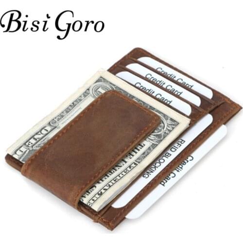Bisi Goro 2019 Men Card Holder 100% Real Leather Convenient ID Pocket Bank Credit Card Case Anti-magnetic Thin Card Wallet