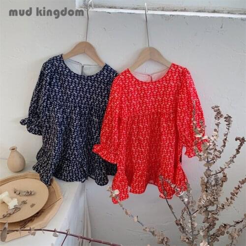 Mudkingdom Girl Floral Dress Crew Neck Puff Sleeve Ball Gown Princess Dresses for Toddler Long Sleeve Fashion Children Clothing