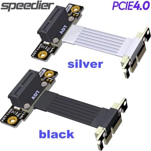 Add On Cards New Black&Sliver Riser Ribbon Cable PCIe 4.0 x1 To x1 Riser Card Extender Dual 90 Vertical PCI-E 1x Gen4 For 1U 2U