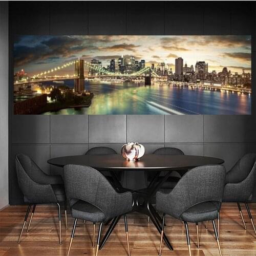 Brooklyn Bridge Night Landscape Canvas Paintings On The Wall Posters And Prints New York City Canvas Pictures For Bed Room Decor