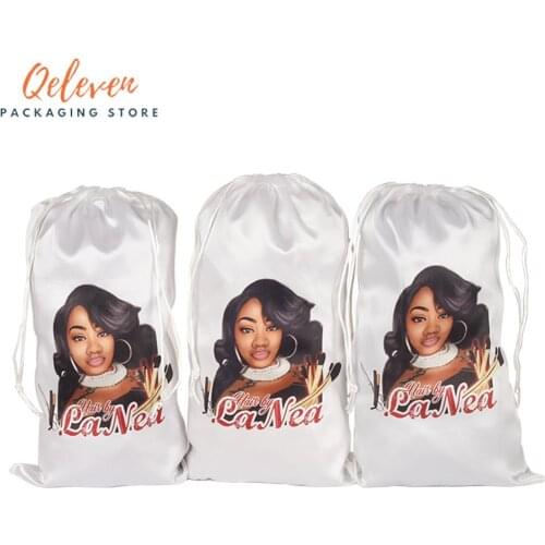 Personalized Customized Printing Virgin Human Hair Extensions Packaging Satin Silk Bags, Gift Hair Bundles Packing Bag
