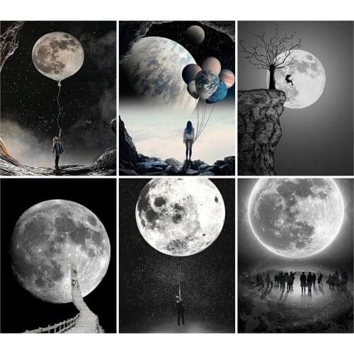 KAMY YI Moon Balloon People Diamond Painting Cross Stitch Set 5D Diy Full Diamond Embroidered Mosaic Home Decoration