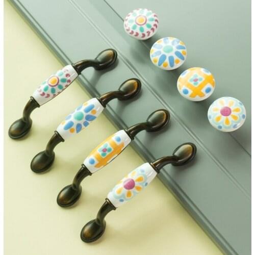 Ceramic Dresser Knob Children Drawer Handle Pulls Door Knobs Cabinet Cupboard Handle 76mm Pitch (With Screws)