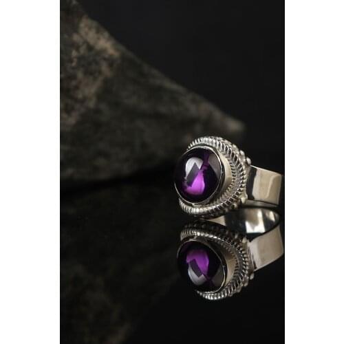 Purple Zircone Traditional Turkish 925 Sterling Silver Special Craft Handmade Signet Ring Jewelry Gift From Turkey for Women Men