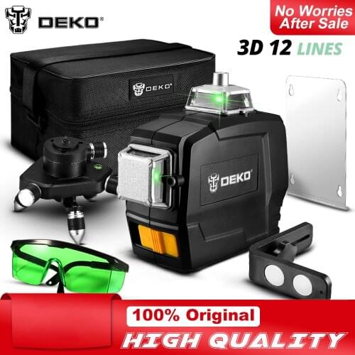 DEKO DC Series 12 Lines 3D Green Laser Level Horizontal And Vertical Cross Lines With Auto Self-Leveling, Indoors and Outdoors