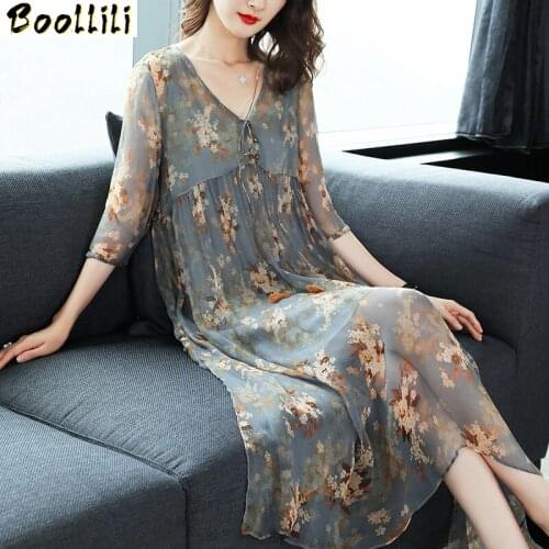 Boollili Summer Dress Women Silk Print Floral Long Dress Vintage Dresses Maxi Beach Party Dresses Vestidos Verano 2020
