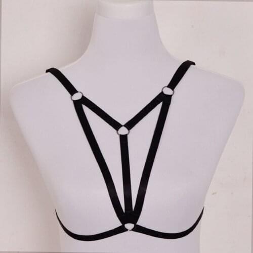 New Geometry summer style Harness cage bra black Exotic Apparel Sexy Lingerie fantasia ring Handmade body cage harness cage bra