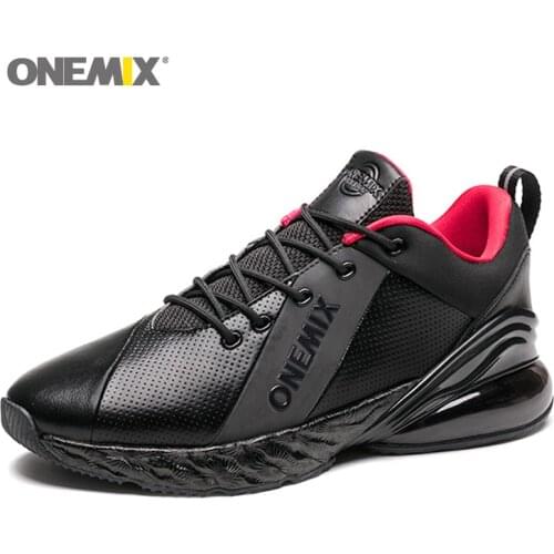 ONEMIX Mens Leather Running Shoes Breathable Sport Jogging Shoes Athletic Shoes Air Cushion 270 Sneakers Men Zapatos De Hombre