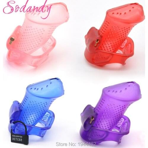 SODANDY 2018 Male Chastity Belt Mens Cock Cage Plastic Penis Lock Bondage Penisring Chastity Devices With 3 Cock Ring Sex Toys
