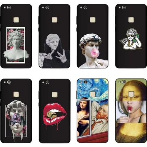 QAQsam 5.2inch Soft Silicone For Huawei P10 Lite Case Cartoon Statue Abstract Art Painted Soft TPU Back Cover Capa Fundas