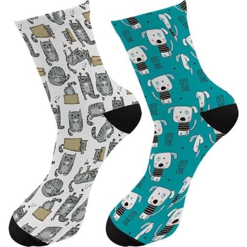 New 3d Printed Happy Cat Dag Crew Socks Men Funny Dog Bone Animals Long Socks Tube Long Dress Socks for Male Christmas Gift