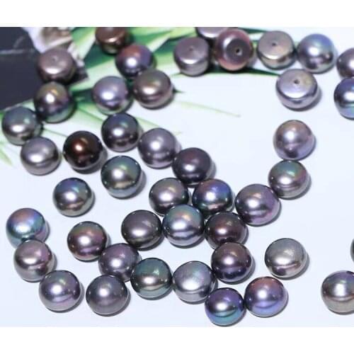 Wholesale DYED BLACK 5-12mm Size Real Natural Freshwater Loose Pearls Bread Round Shape Half Drilled for Pendant Ring Earrings