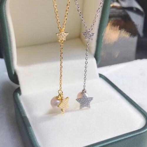 Star Shape New S925 Sterling Silver Necklace Findings Jewelry Base Settings Mountings Parts for Akoya Edison Pearls, Coral, Jade