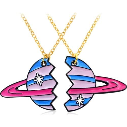 2pcs/set Planet Pendant Necklace Broken Planet Planetary Tracks Cartoon Milky Way Best Friends Necklace BFF Personality Jewelry