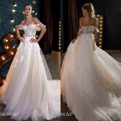 Bohemian Wedding Dress 2019 A Line Lace Applique Glitter Off The Shoulder Vestido De Noiva Sweep Train Beach Wedding Gowns