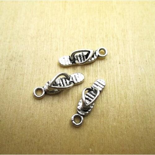 25pcs- 18x6mm Flip Flop Charms Pendants, 2 Sided Sandal Jewelry Making DIY necklace/ bracelets charms antique silver tone