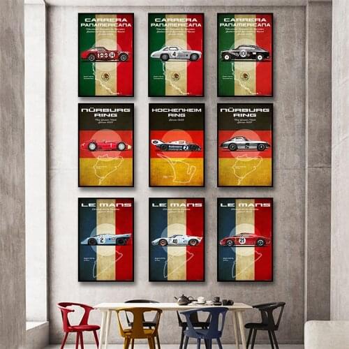 Le Mans Carrera Panamericana Nurburg Ring Poster Print On Canvas Painting Wall Art Picture For Living Room Home Decoration
