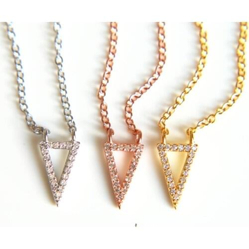 Simple Chains Necklaces micro pave cz Triangle Necklace Delicate Minimal Triangle Necklace For Women