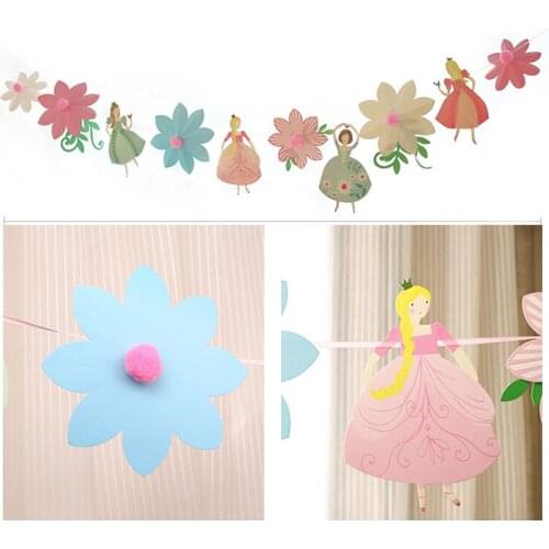 Flower Fairy Banner Paper Garland For Birthday Party Dancing Princess Bunting Baby Shower Girls Favorite Decoration Supplies