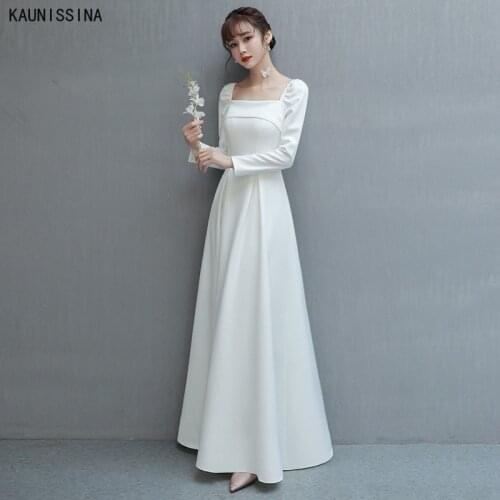 KAUNISSINA New Wedding Dresses Long Sleeve Square Collar Wedding Gown Simple Bridal Dresses Vintage Robe De Mariage Plus Size