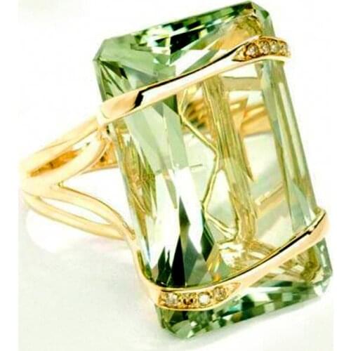 Vintage Female Green Crystal Stone Ring Classic Gold Color Engagement Ring Luxury Square Zircon Wedding Rings For Women