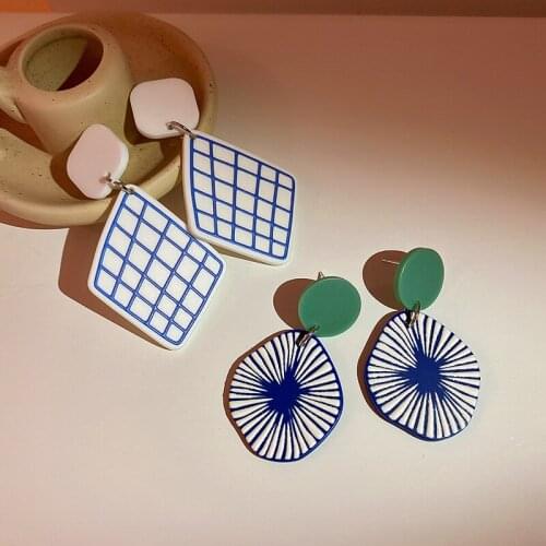 Vintage Bohemia Big Dangle Earring lattice Party Hawaiian Acrylic Drop Earrings Fashion Jewelry for Women Gifts