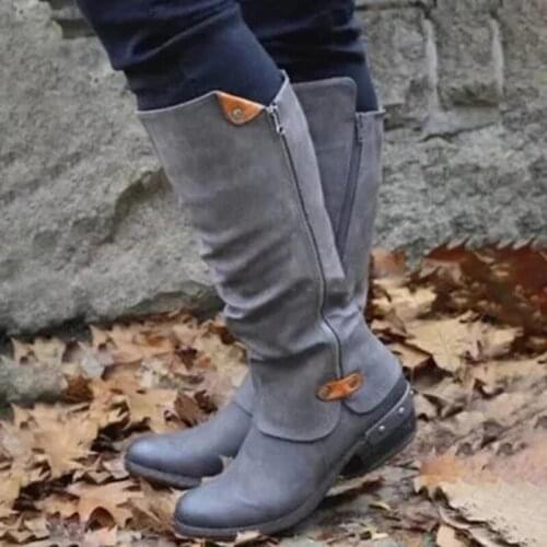 Vintage Boots Women Shoes High Heel Casual Boots Fashion Women Round Toe Knight All Match Zipper Women Shoes