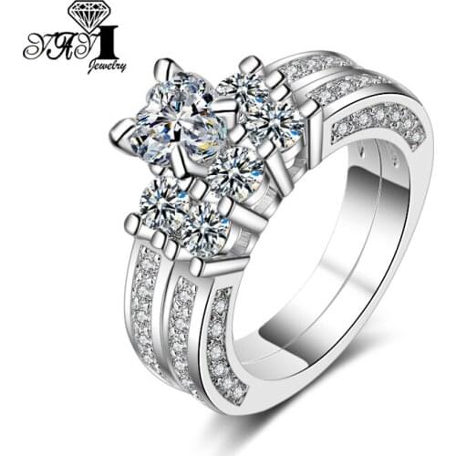 YaYI Jewelry Princess Cut 4.9CT White Zircon Silver Filled Engagement Rings wedding Heart Rings Valentines Day Girls ring Set