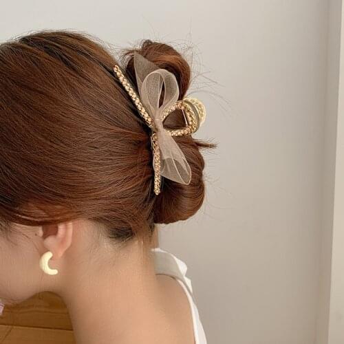 French Korea Style Mesh Lace Bow Diamond Fashion Hair Claws Headdress For Woman Girl Hairpin Clip 2021 New