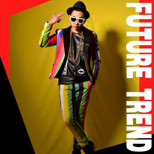 S-5XL New Nightclub Mens clothing fashion slim Rainbow striped vision suit pants male singer stage costumes