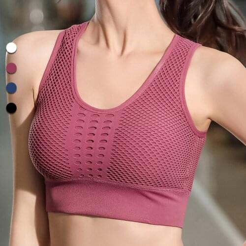 Women Bras Seamless Shockproof Mesh Yoga Bra Lady Sexy Wire Free Top Lingerie Breathable Solid Women Sport Running Fitness Bra