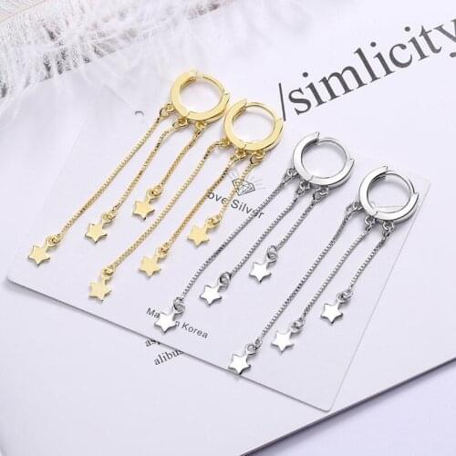 Latest 925 Sterling Silver Earrings For Women Jewelry Fashion Long Tassel Star Earring Female Valentines Day Accessories KOFSAC