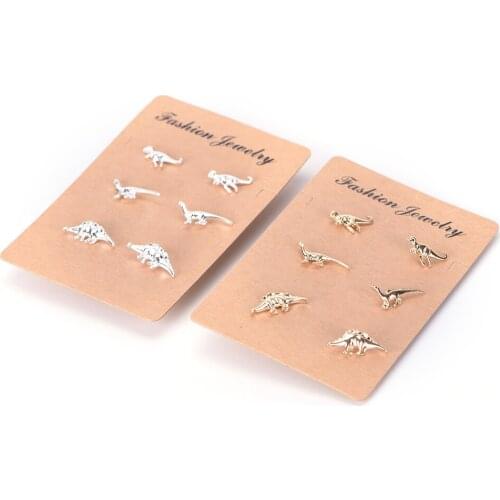 New 3 Pairs Womens Vintage Punk Animal Dinosaur Shape Ear Piercing Studs Earrings